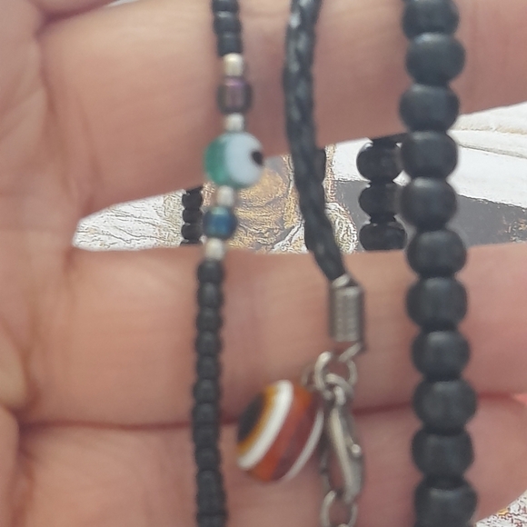 Set Of 3 Leather Bracelets With Evil Eye Bead - Picture 4 of 8